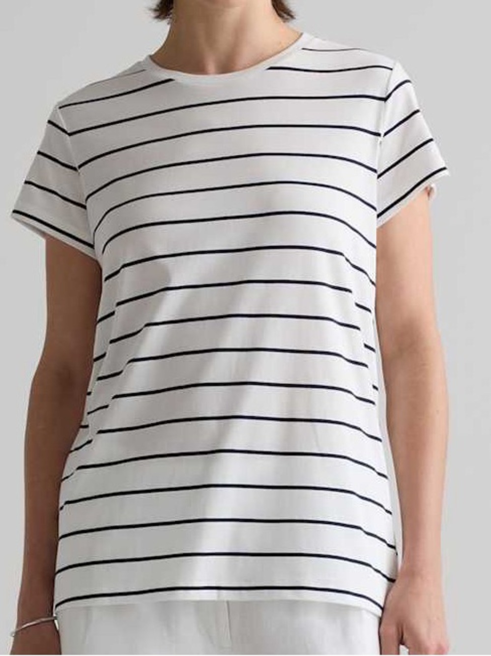 Quince NWOT Cotton Modal Crew Neck Swing Tee Ivory Black Stripe Short Sleeve XL